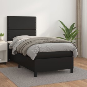 Cama box spring con colchón cuero sintético negro 100x200 cm