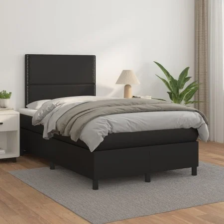 Box spring bed with black synthetic leather mattress 120x200 cm by , Beds and slatted bases - Ref: Foro24-3142773, Price: 384...