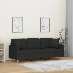 Sofá de 3 plazas con cojines tela negro 180 cm de , Sofás - Ref: Foro24-3200921, Precio: 368,02 €, Descuento: %