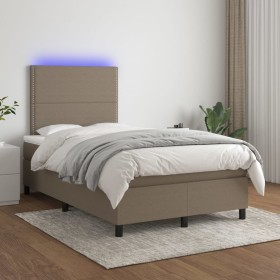 Cama box spring con colchón y LED tela gris taupe 120x200 cm