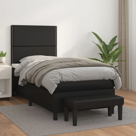 Box spring bed with black synthetic leather mattress 100x200 cm by , Beds and slatted bases - Ref: Foro24-3137587, Price: 361...