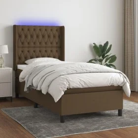 Box spring bed mattress and LED lights dark brown fabric 90x190cm by , Beds and slatted bases - Ref: Foro24-3138520, Price: 3...