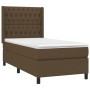 Boxspringbett-Matratze und LED-Leuchten aus dunkelbraunem Stoff, 90 x 190 cm von , Betten und Lattenroste - Ref: Foro24-31385...