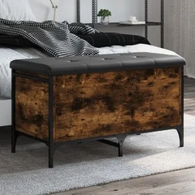 Engineered wood bench with storage smoked oak 82x42x45cm by , Benches for halls and storage - Ref: Foro24-835144, Price: 74,6...