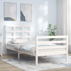 Single bed frame with white solid wood headboard by , Beds and slatted bases - Ref: Foro24-3193947, Price: 107,21 €, Discount: %