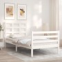 Single bed frame with white solid wood headboard by , Beds and slatted bases - Ref: Foro24-3193947, Price: 112,53 €, Discount: %