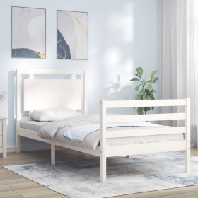 Single bed frame with white solid wood headboard by , Beds and slatted bases - Ref: Foro24-3194012, Price: 129,52 €, Discount: %