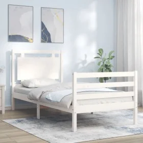 Single bed frame with white solid wood headboard by , Beds and slatted bases - Ref: Foro24-3194012, Price: 125,27 €, Discount: %
