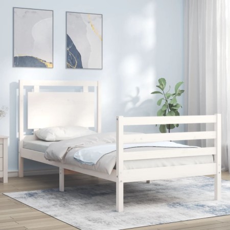 Einzelbettgestell mit weißem Kopfteil aus Massivholz von , Betten und Lattenroste - Ref: Foro24-3194012, Preis: 129,52 €, Rab...