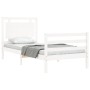 Estructura de cama individual con cabecero madera maciza blanco de , Camas y somieres - Ref: Foro24-3194012, Precio: 121,08 €...