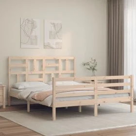 Double bed frame with solid wood headboard by , Beds and slatted bases - Ref: Foro24-3194901, Price: 143,00 €, Discount: %