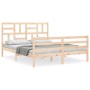 Double bed frame with solid wood headboard by , Beds and slatted bases - Ref: Foro24-3194901, Price: 144,96 €, Discount: %