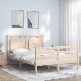 Bed frame with solid wood headboard 140x190 cm by , Beds and slatted bases - Ref: Foro24-3194031, Price: 133,09 €, Discount: %