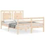 Bed frame with solid wood headboard 140x190 cm by , Beds and slatted bases - Ref: Foro24-3194031, Price: 133,08 €, Discount: %