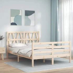 Bed frame with solid wood headboard 140x190 cm by , Beds and slatted bases - Ref: Foro24-3194356, Price: 129,37 €, Discount: %