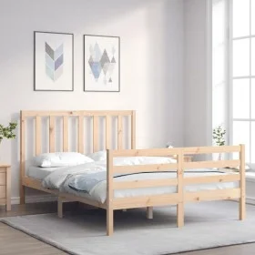 Bed frame with solid wood headboard 140x190 cm by , Beds and slatted bases - Ref: Foro24-3193771, Price: 119,97 €, Discount: %