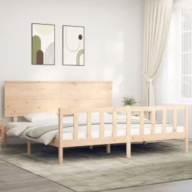Bed frame with solid wood headboard 200x200 cm by , Beds and slatted bases - Ref: Foro24-3193421, Price: 173,25 €, Discount: %