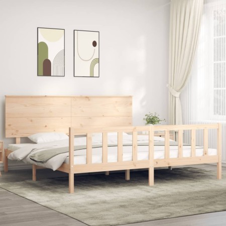 Bed frame with solid wood headboard 200x200 cm by , Beds and slatted bases - Ref: Foro24-3193421, Price: 175,52 €, Discount: %