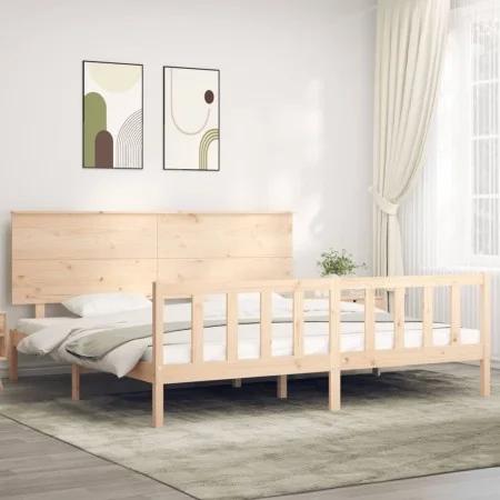 Estructura de cama con cabecero madera maciza 200x200 cm de , Camas y somieres - Ref: Foro24-3193421, Precio: 173,14 €, Descu...