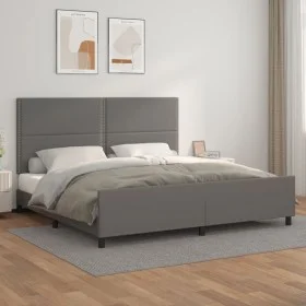 Bed frame with headboard gray synthetic leather 200x200 cm by , Beds and slatted bases - Ref: Foro24-3125534, Price: 219,49 €...