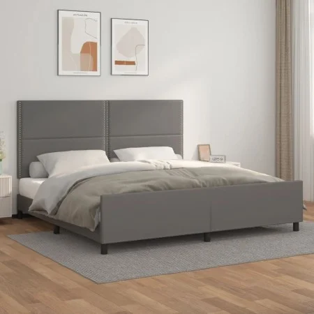 Bettgestell mit Kopfteil aus grauem Kunstleder 200x200 cm von , Betten und Lattenroste - Ref: Foro24-3125534, Preis: 220,07 €...