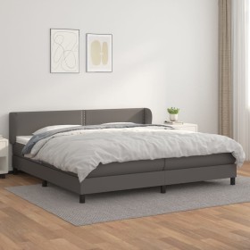 Cama box spring con colchón cuero sintético gris 200x200 cm