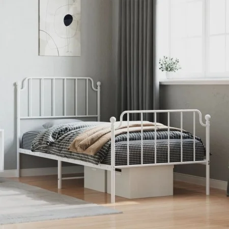 Metal bed frame with headboard and footboard white 90x200 cm by , Beds and slatted bases - Ref: Foro24-373947, Price: 75,43 €...