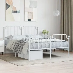 Metal bed frame with headboard and white footboard 135x190 cm by , Beds and slatted bases - Ref: Foro24-373953, Price: 94,97 ...