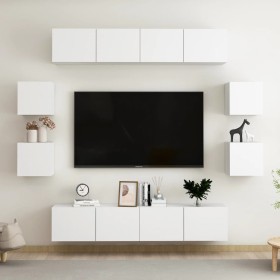 Set de mueble para TV de 8 piezas madera de ingeniería blanco en Muebles TV | Comprar online en Foro24