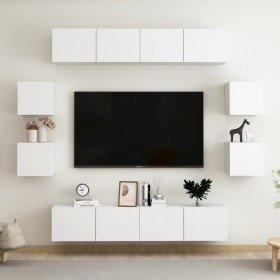 Set de mueble para TV de 8 piezas madera de ingeniería blanco en Muebles TV | Comprar online en Foro24