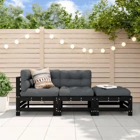 Garden furniture set 3 pieces solid black pine wood by , Modular outdoor sofas - Ref: Foro24-825650, Price: 177,79 €, Discoun...
