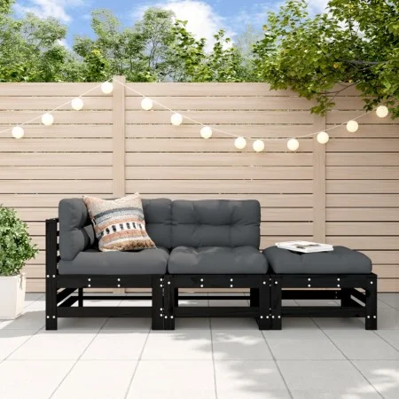 Garden furniture set 3 pieces solid black pine wood by , Modular outdoor sofas - Ref: Foro24-825650, Price: 181,19 €, Discoun...