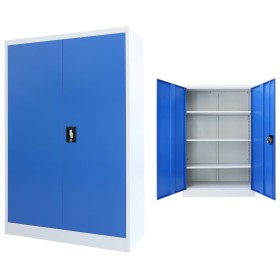 Mueble de oficina de metal gris y azul 90x40x140 cm