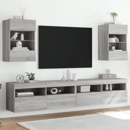 TV-Wandmöbel LED-Leuchten 2 Stück grau Sonoma 40x30x60,5 cm von , TV-Möbel - Ref: Foro24-837089, Preis: 91,71 €, Rabatt: %