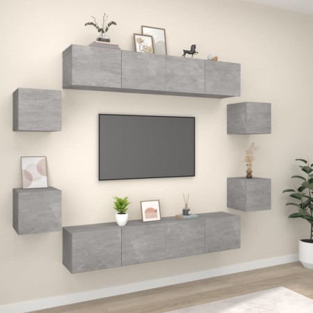 Set de muebles de TV 8 pzas madera contrachapada gris hormigón en Muebles TV | Comprar online en Foro24