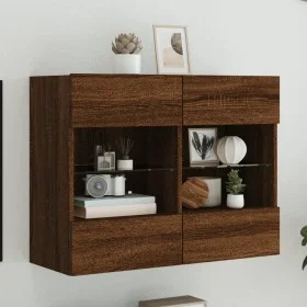 Wall-mounted TV cabinet with LED lights brown oak 78.5x30x60.5 cm by , TV Furniture - Ref: Foro24-837105, Price: 65,82 €, Dis...