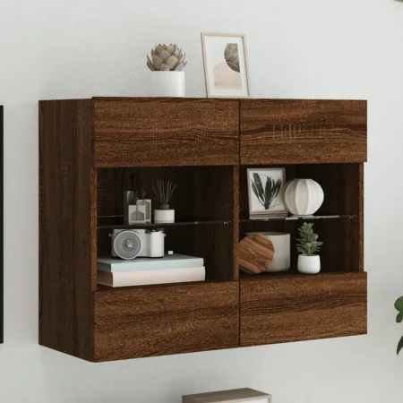 Mueble TV de pared con luces LED roble marrón 78,5x30x60,5 cm de , Muebles TV - Ref: Foro24-837105, Precio: 66,13 €, Descuent...