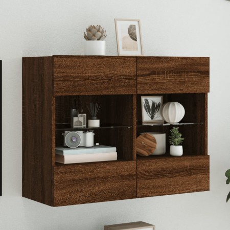 Wandmontierter TV-Schrank mit LED-Leuchten, braune Eiche, 78,5 x 30 x 60,5 cm von , TV-Möbel - Ref: Foro24-837105, Preis: 66,...