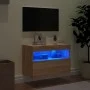 Wall-mounted TV cabinet with LED lights Sonoma oak 60x30x40 cm by , TV Furniture - Ref: Foro24-837187, Price: 47,40 €, Discou...