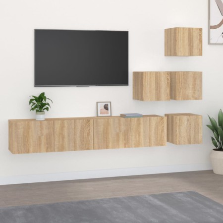 Mueble de pared para TV madera contrachapada color roble sonoma en Muebles TV | Comprar online en Foro24