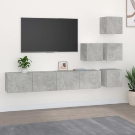 Mueble de pared de TV madera contrachapada gris hormigón en Muebles TV | Comprar online en Foro24