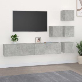 Mueble de pared de TV madera contrachapada gris hormigón en Muebles TV | Comprar online en Foro24