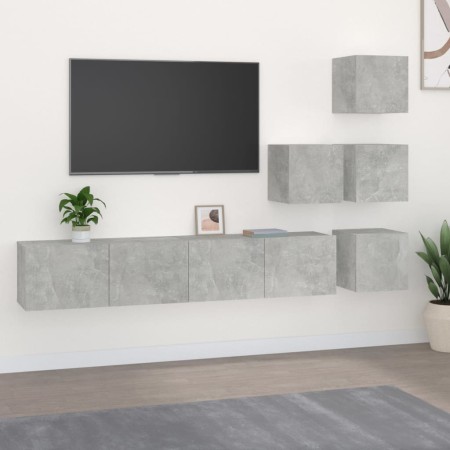 Mueble de pared de TV madera contrachapada gris hormigón en Muebles TV | Comprar online en Foro24
