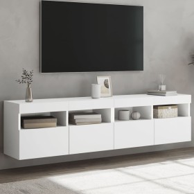 Muebles de TV de pared con luces LED 2 uds blanco 80x30x40 cm