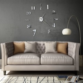 Reloj de pared 3D de diseño moderno 100 cm XXL plateado