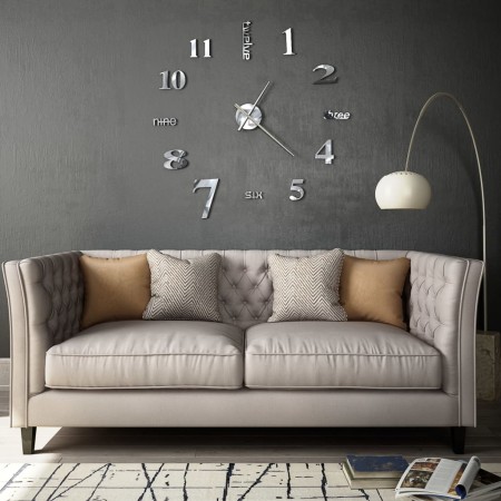 Modern design 3D wall clock 100 cm XXL silver by vidaXL, Wall clocks - Ref: Foro24-50636, Price: 28,71 €, Discount: %