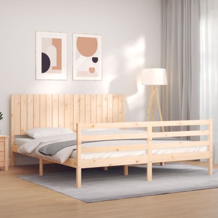 Estructura de cama de matrimonio con cabecero madera maciza de , Camas y somieres - Ref: Foro24-3194781, Precio: 186,27 €