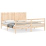 Double bed frame with solid wood headboard by , Beds and slatted bases - Ref: Foro24-3194781, Price: 186,38 €, Discount: %