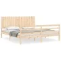 Double bed frame with solid wood headboard by , Beds and slatted bases - Ref: Foro24-3194781, Price: 183,57 €, Discount: %