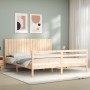 Double bed frame with solid wood headboard by , Beds and slatted bases - Ref: Foro24-3194781, Price: 186,38 €, Discount: %